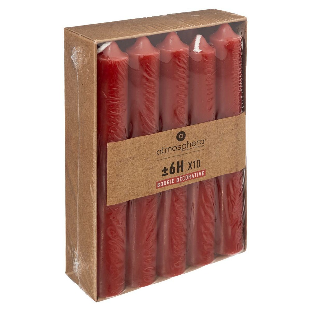Lot de 10 bougies bâtons - rouge - 45g