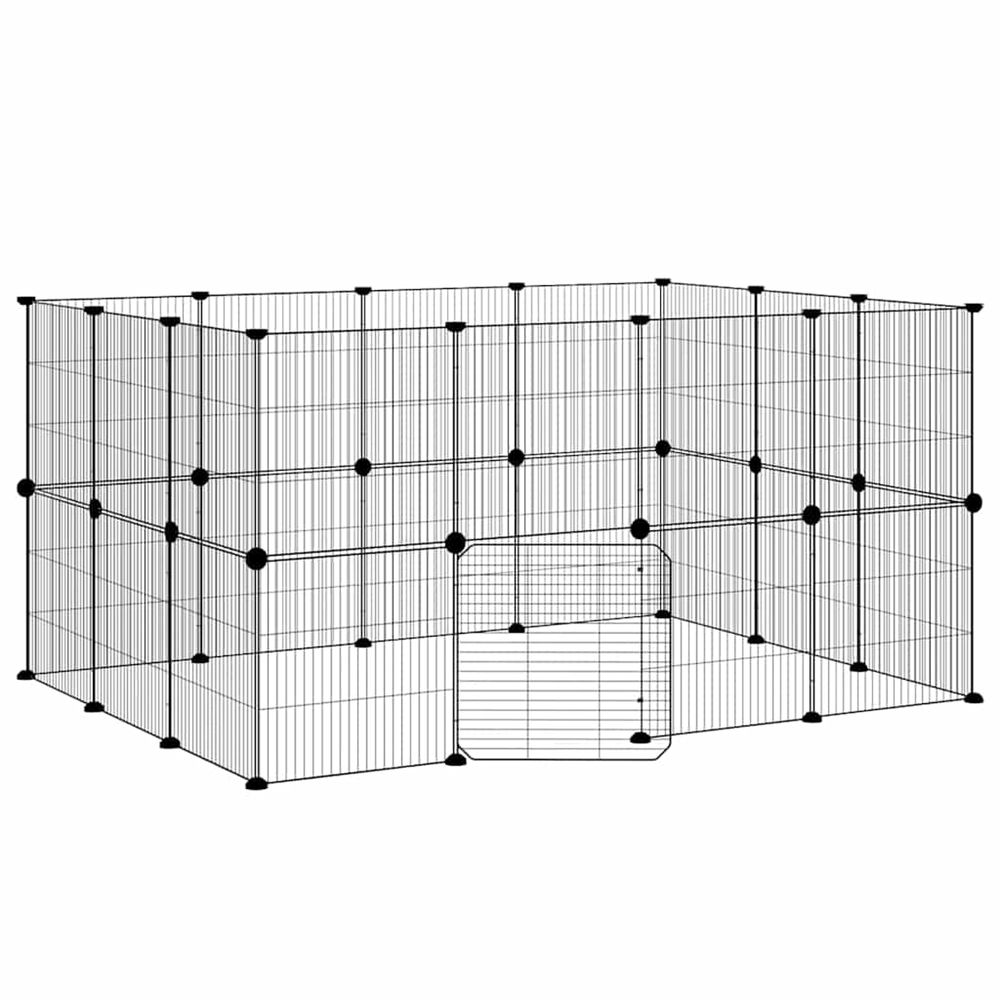 Cage animaux de compagnie à 28 panneaux et porte noir 140x105x70 cm