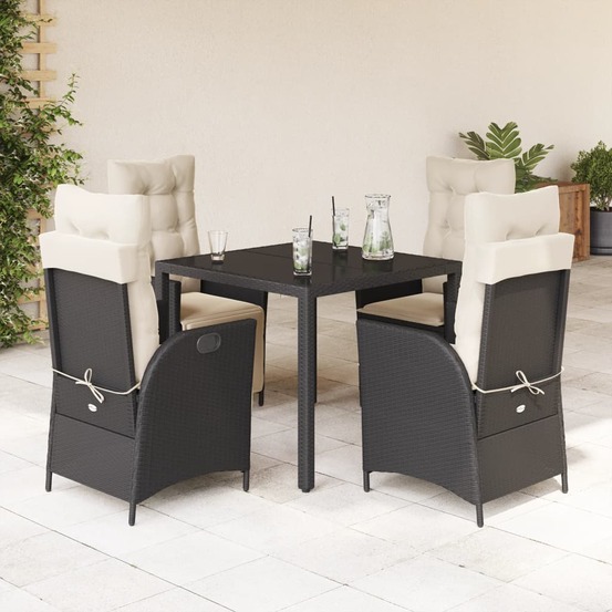 Ensemble à manger de jardin coussins 5pcs noir résine tressée