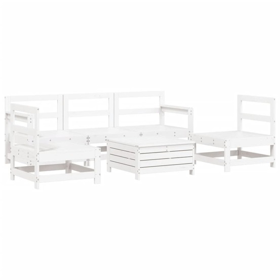 Salon de jardin 6 pcs blanc bois de pin massif