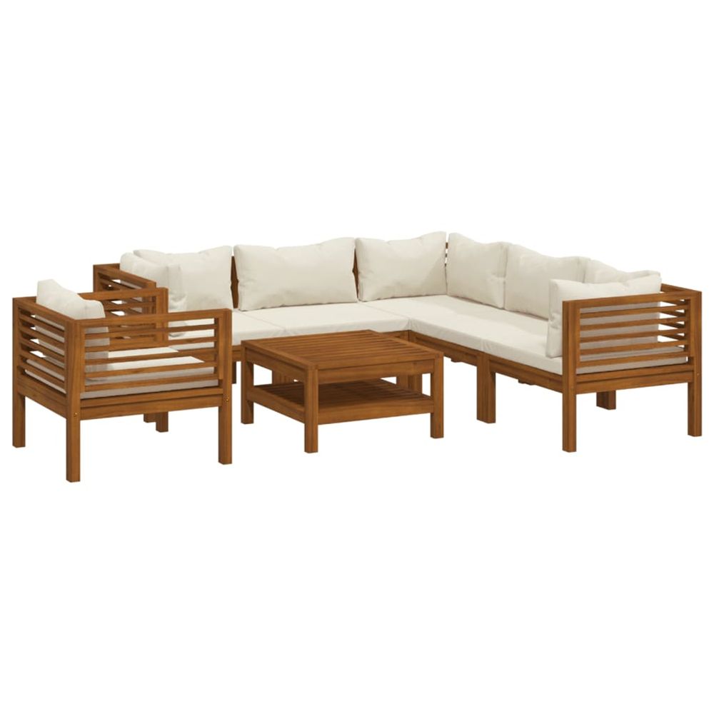 Salon de jardin 7 pcs avec coussin crème bois d'acacia solide