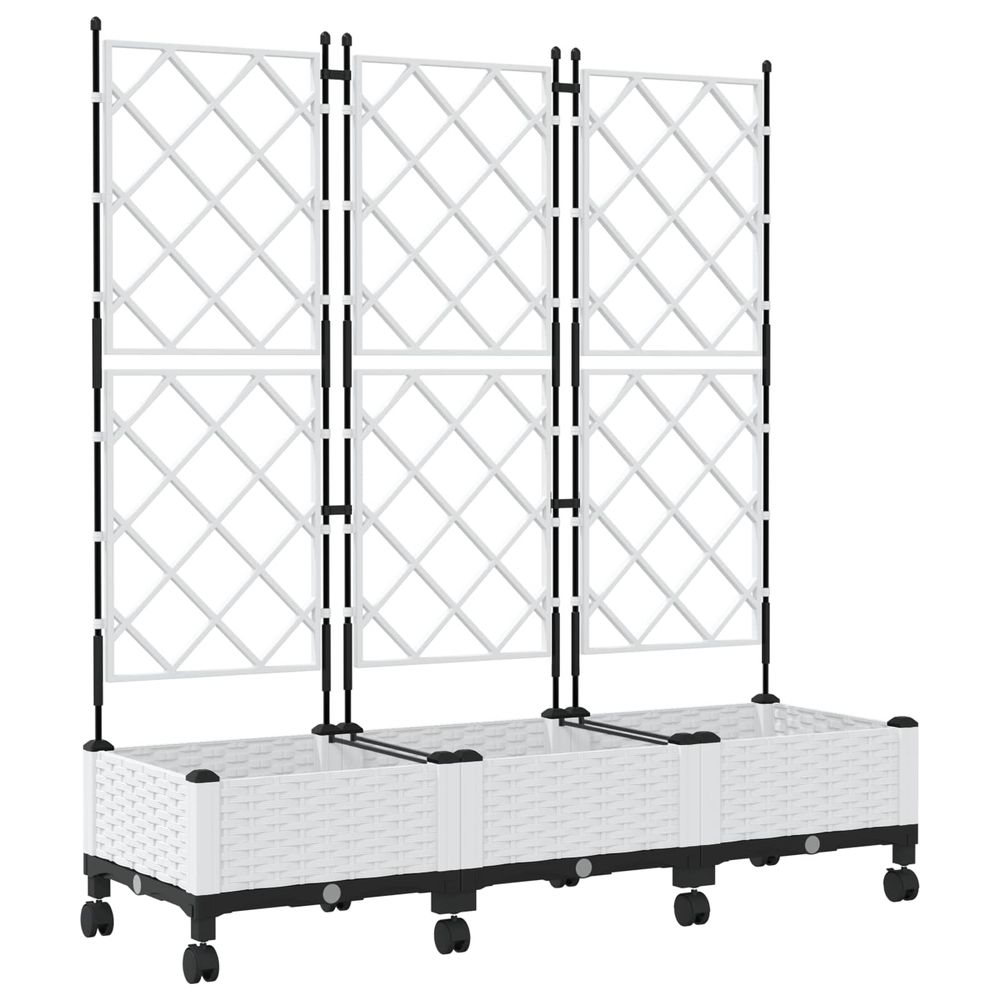 Bac de jardin avec treillis et roues 3 pc blanc pp