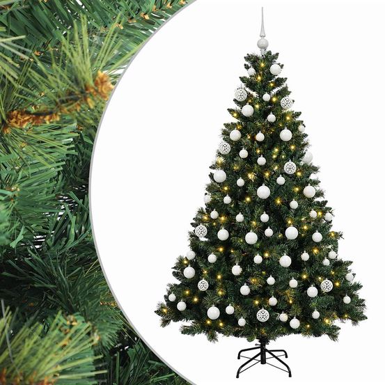 Arbre de noël artificiel avec boule 180 cm 300 led blanc chaud