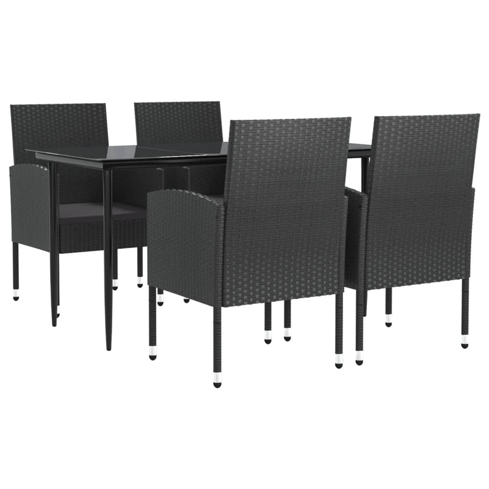 Ensemble à manger de jardin 5 pcs noir résine tressée et acier