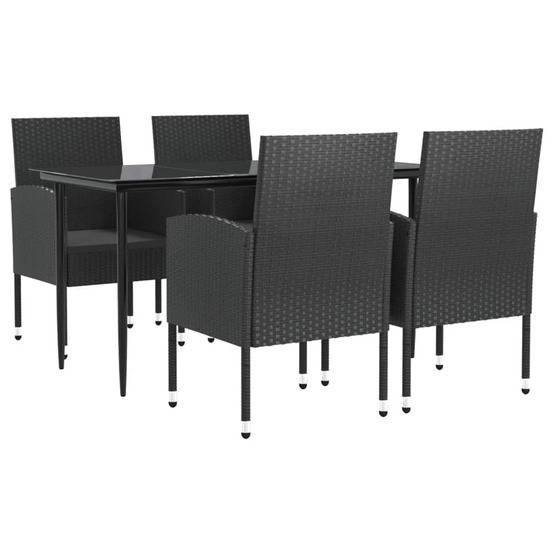 Ensemble à manger de jardin 5 pcs noir résine tressée et acier