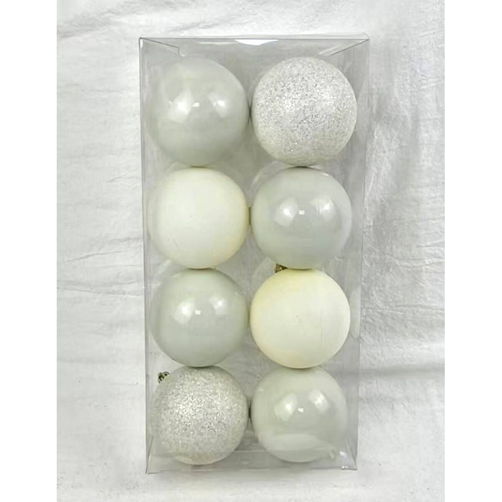 Lot de 8 boules de noël en plastique écru d. 70 mm