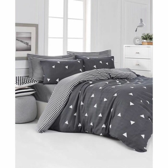 Parure de lit - housse de couette 220 x 240 + 2 taies d'oreiller 60 x 60, 65% coton- gris
