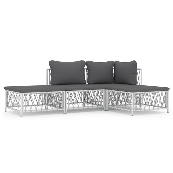 Salon de jardin meuble d'extérieur ensemble de mobilier 4 pièces avec coussins blanc acier