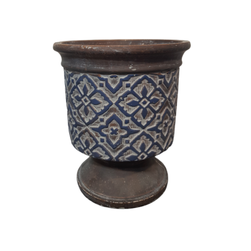 Cache-pot « bleu antique » en béton marron et bleu ø.16.5 x 19 cm