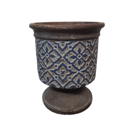 Cache-pot « bleu antique » en béton marron et bleu ø.16.5 x 19 cm