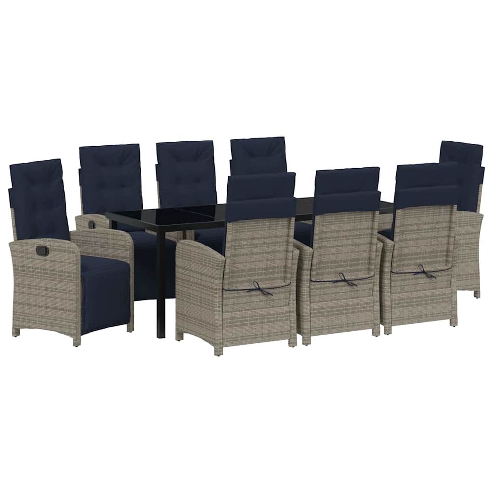 Ensemble de salle à manger pour jardin 9 pc gris polyrotin