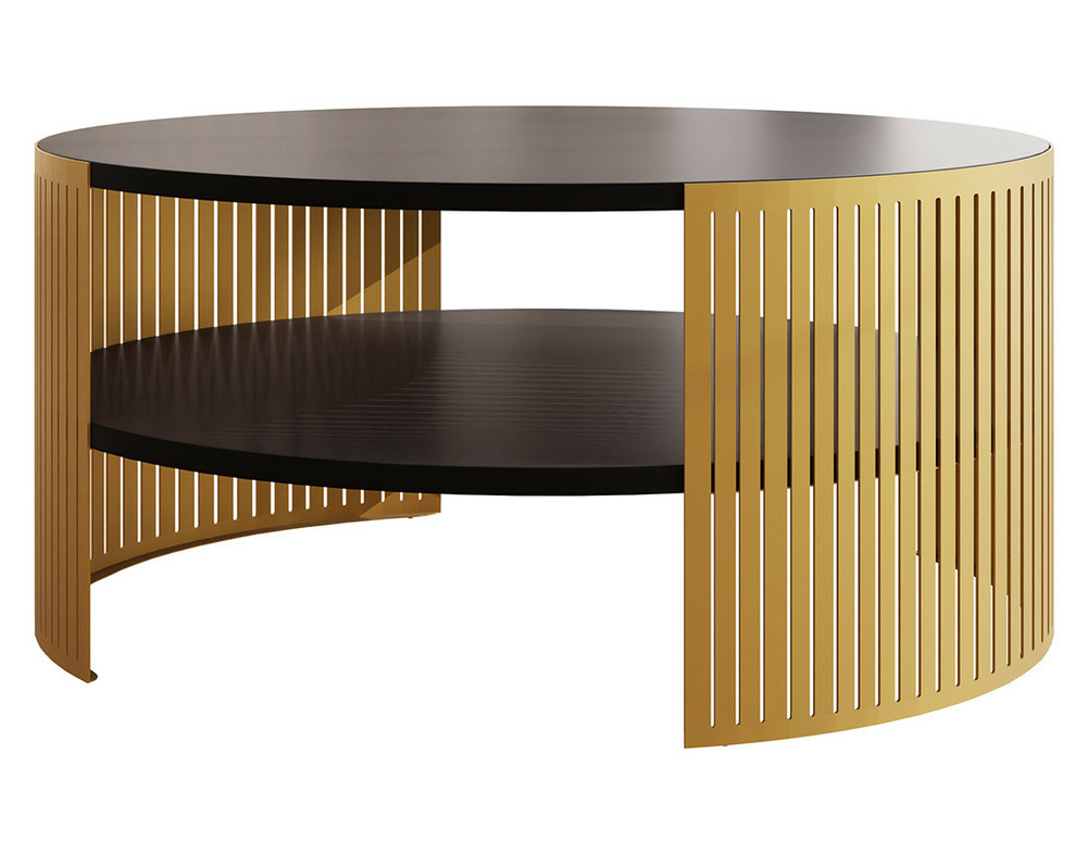 Cruz - table basse ronde - noir et doré - 1 niche - 75 cm