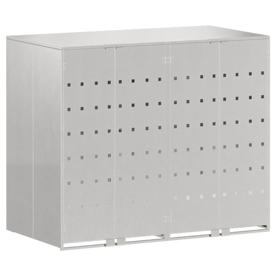 Rangement de poubelle à roulettes pour 3 poubelles argent