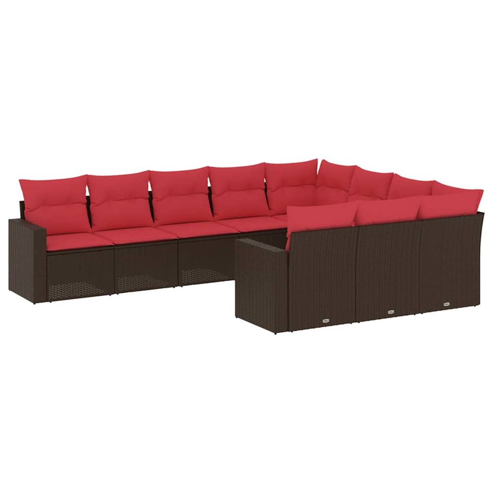 Salon de jardin 10 pcs avec coussins marron résine tressée