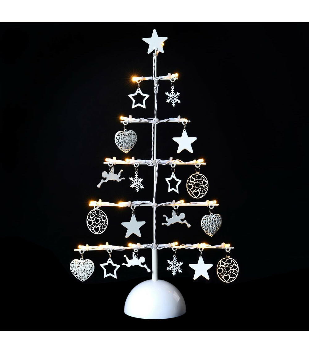 Sapin en métal lumineux à led avec décoration h 45 cm