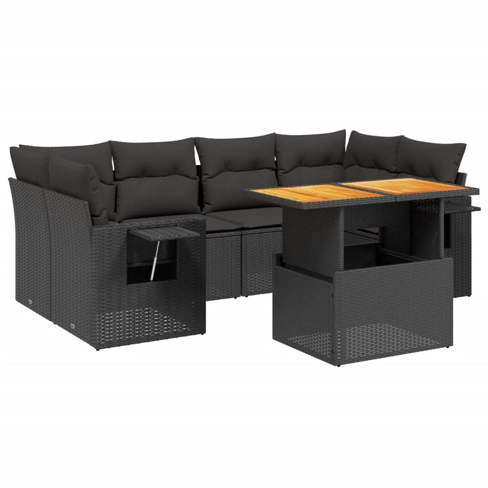 Salon de jardin 7 pcs avec coussins noir résine tressée
