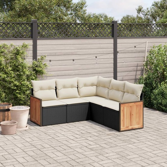 Salon de jardin 5 pcs avec coussins noir résine tressée