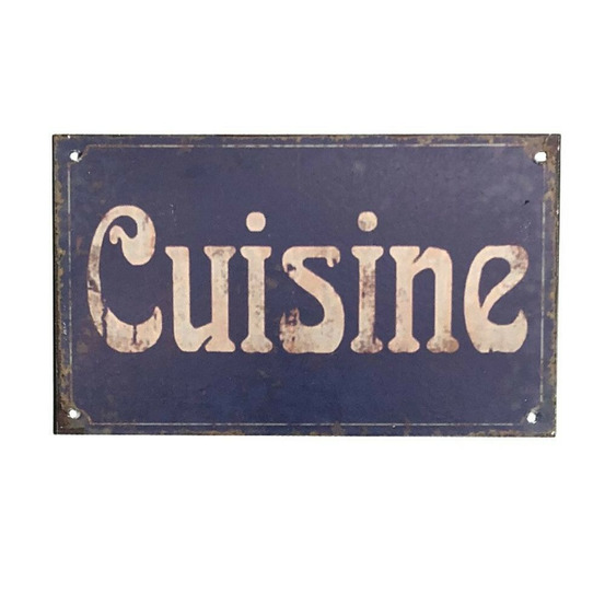 Plaque de porte décorative vintage cuisine fer bleu beige 12.5x7.5cm