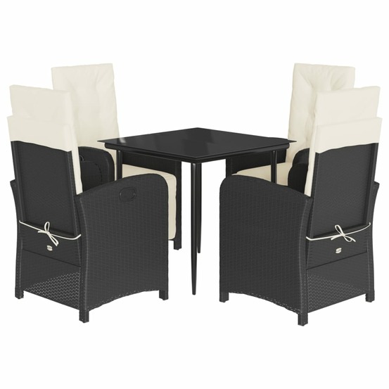Ensemble à manger de jardin coussins 5pcs noir résine tressée