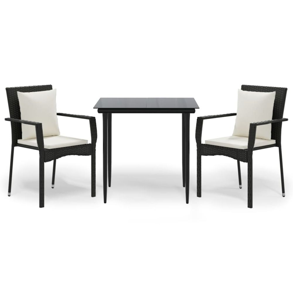 Ensemble à manger de jardin avec coussins 3 pcs noir