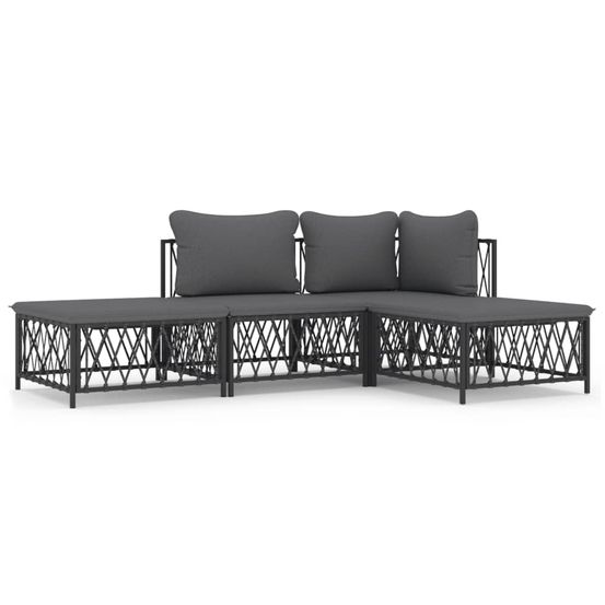 Salon de jardin avec coussins 4 pcs anthracite acier
