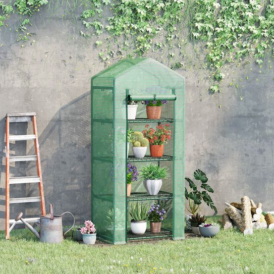Serre de balcon acier bâche pe pour culture plantes 4 étagères porte 70x50x160cm vert - comfortxl outdoor living