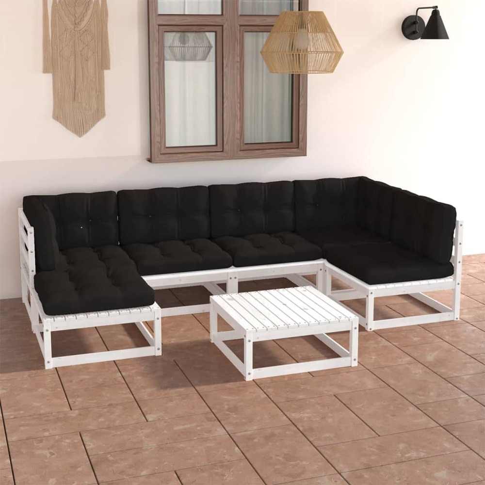 Salon de jardin 7 pcs avec coussins bois de pin massif