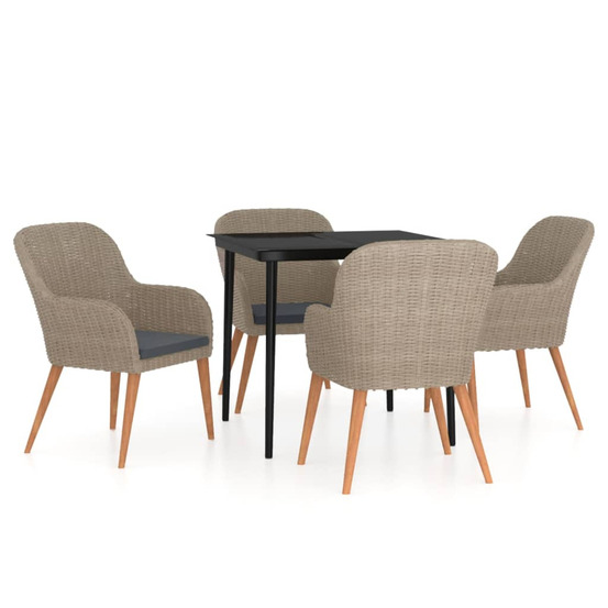 Ensemble à manger de jardin et coussins 5 pcs marron