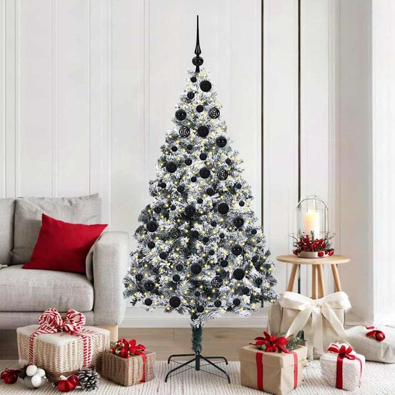 Sapin de noël lumineux 180 cm tout-en-un, décoré avec 120 boules & guirlande 8 modes