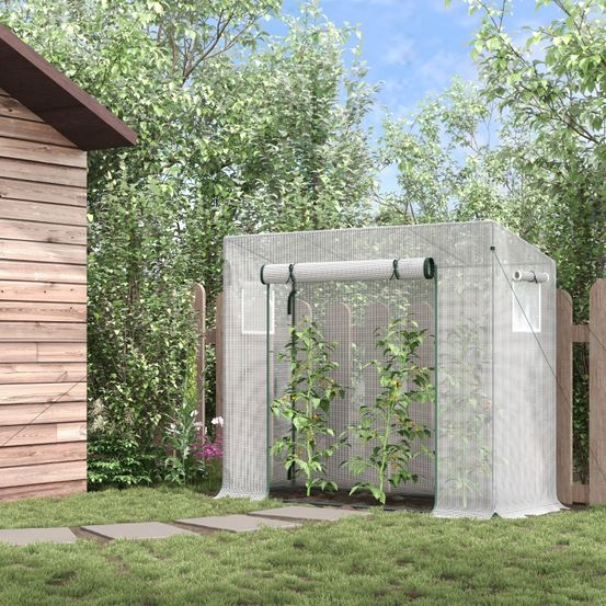 Serre de jardin tunnel acier pe blanc 200 x 76 x 168 cm porte enroulable compacte - comfortxl outdoor living