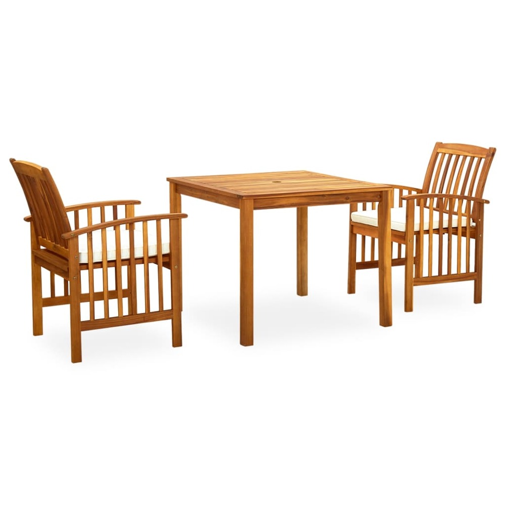 Mobilier à dîner de jardin 3 pièces et coussins acacia solide