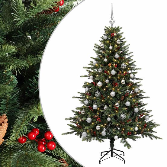 Sapin de noël artificiel avec boules 150 cm 150 led blanc chaud