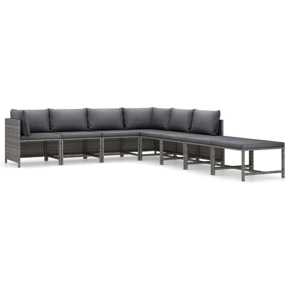 Salon de jardin 8 pcs avec coussins résine tressée gris