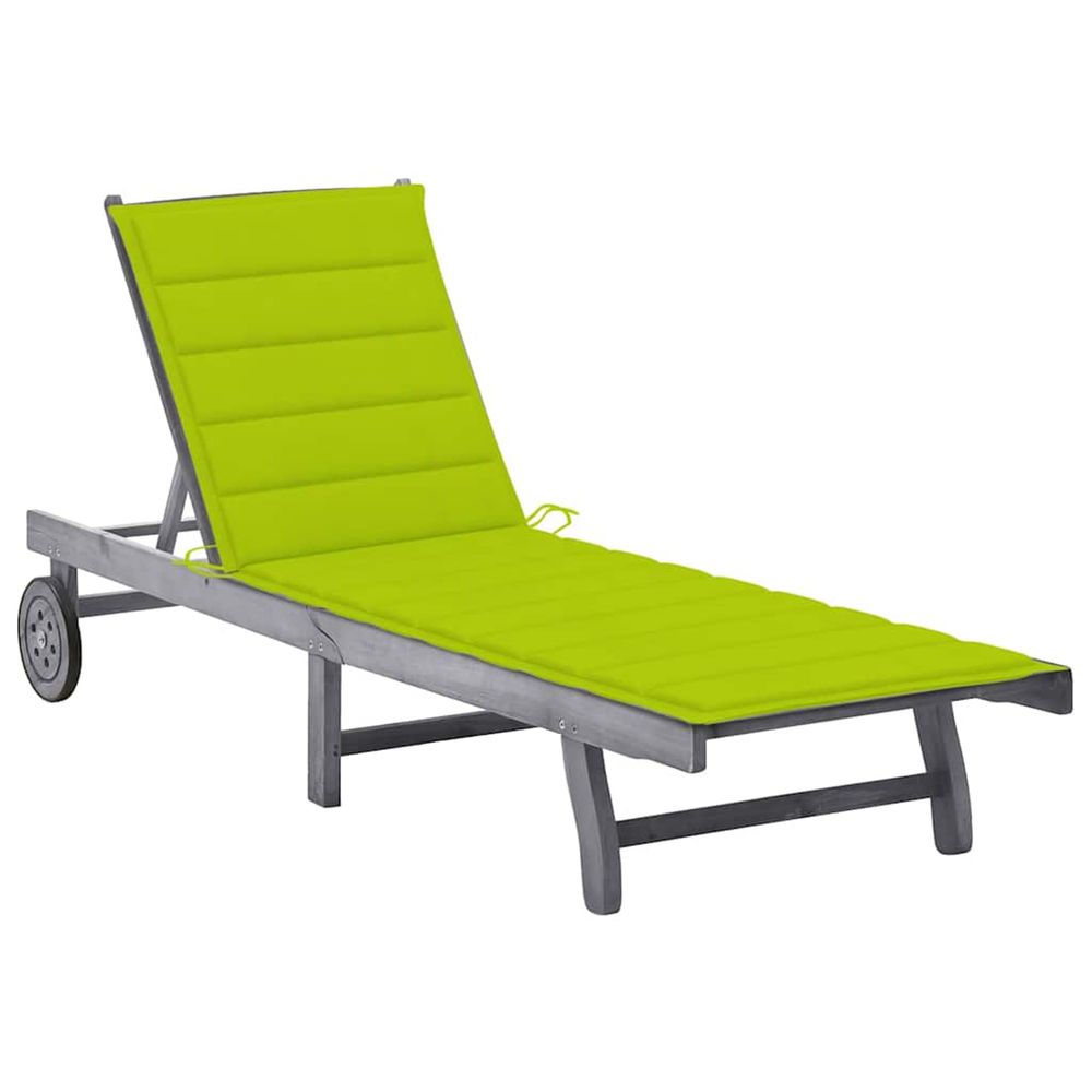 Chaise longue de jardin avec coussin gris bois d'acacia solide bain de soleil