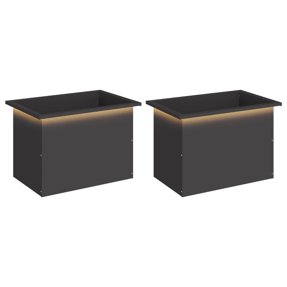 Jardinière d'extérieur de jardin avec led 2 pc noir 40 x 60 x 40 cm acier