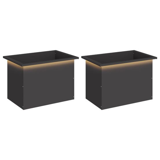 Jardinière d'extérieur de jardin avec led 2 pc noir 40 x 60 x 40 cm acier