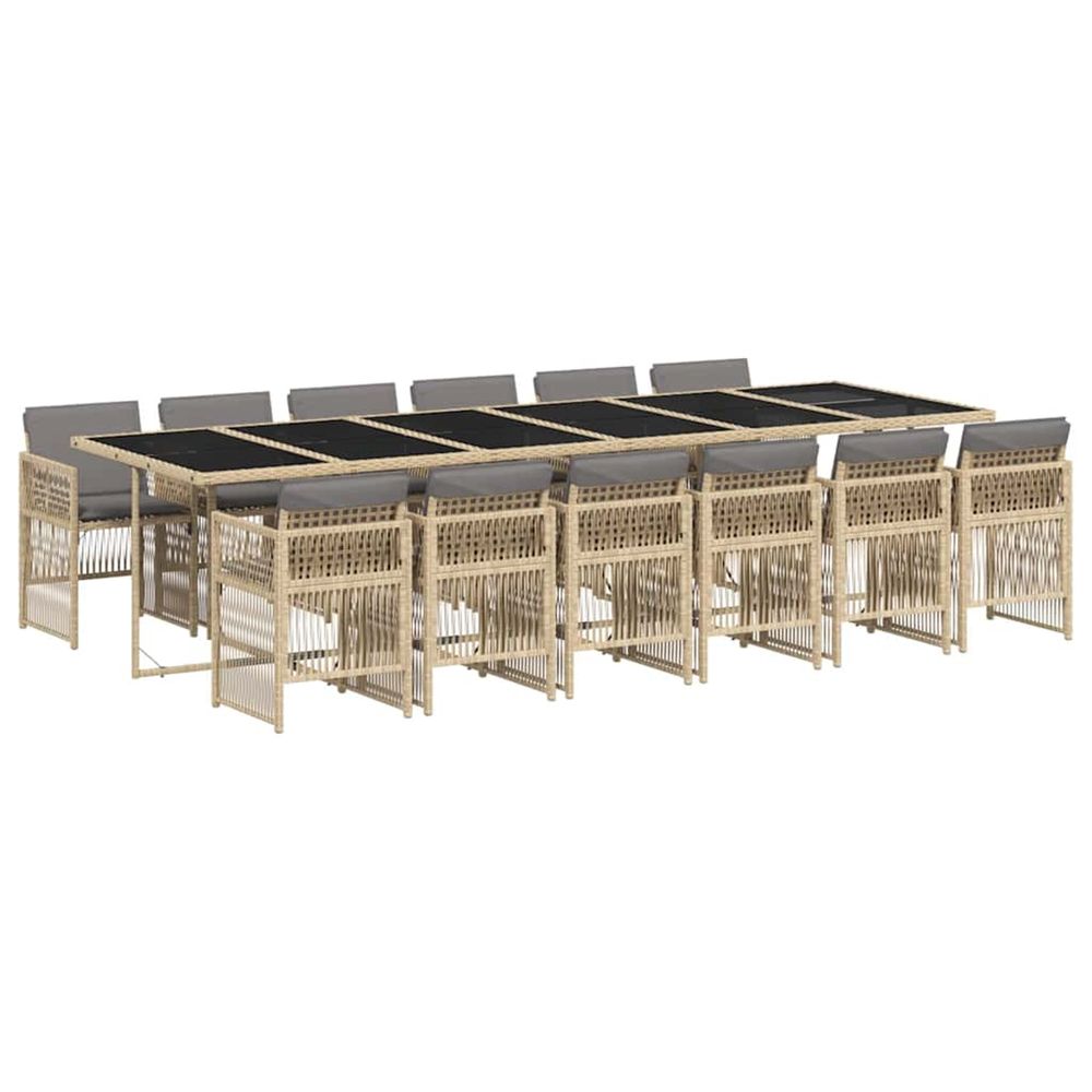 Ensemble à manger de jardin coussins 13 pcs mélange beige rotin
