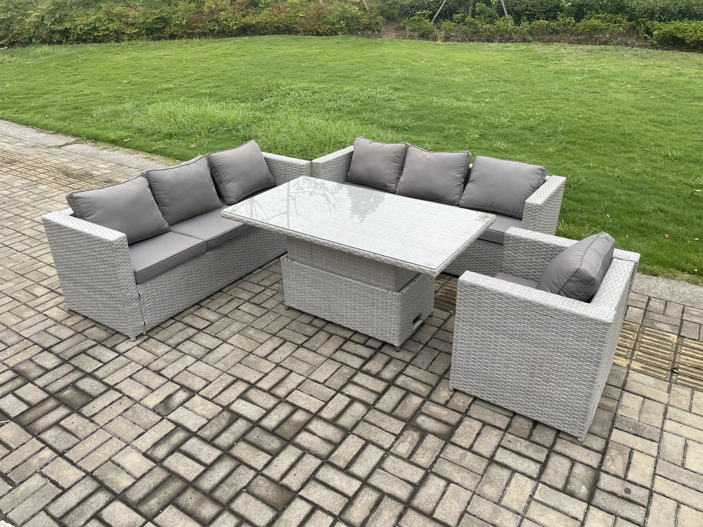 Meubles à manger de jardin en rotin 2 canapé, et fauteuil pour pelouse terrasse intérieure gris clair