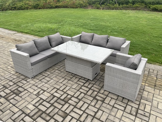 Meubles à manger de jardin en rotin 2 canapé, et fauteuil pour pelouse terrasse intérieure gris clair