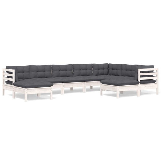 Salon de jardin 9 pcs avec coussins blanc bois de pin massif