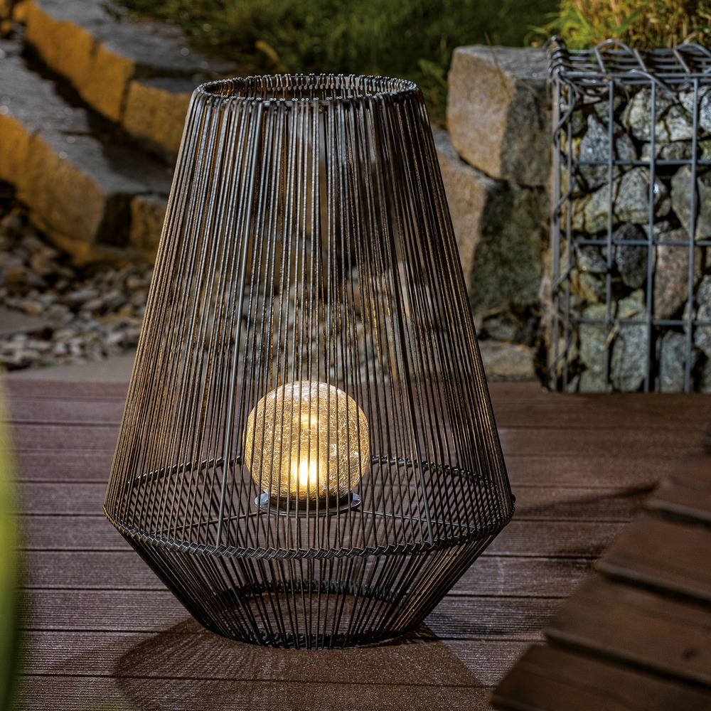 Esotec solar photophore ilona 50cm boîte en métal poly-rattane résistant aux intempéries 102208