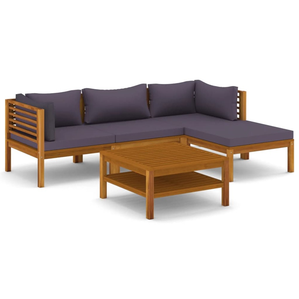 Salon de jardin meuble d'extérieur ensemble de mobilier 5 pièces avec coussin bois d'acacia solide