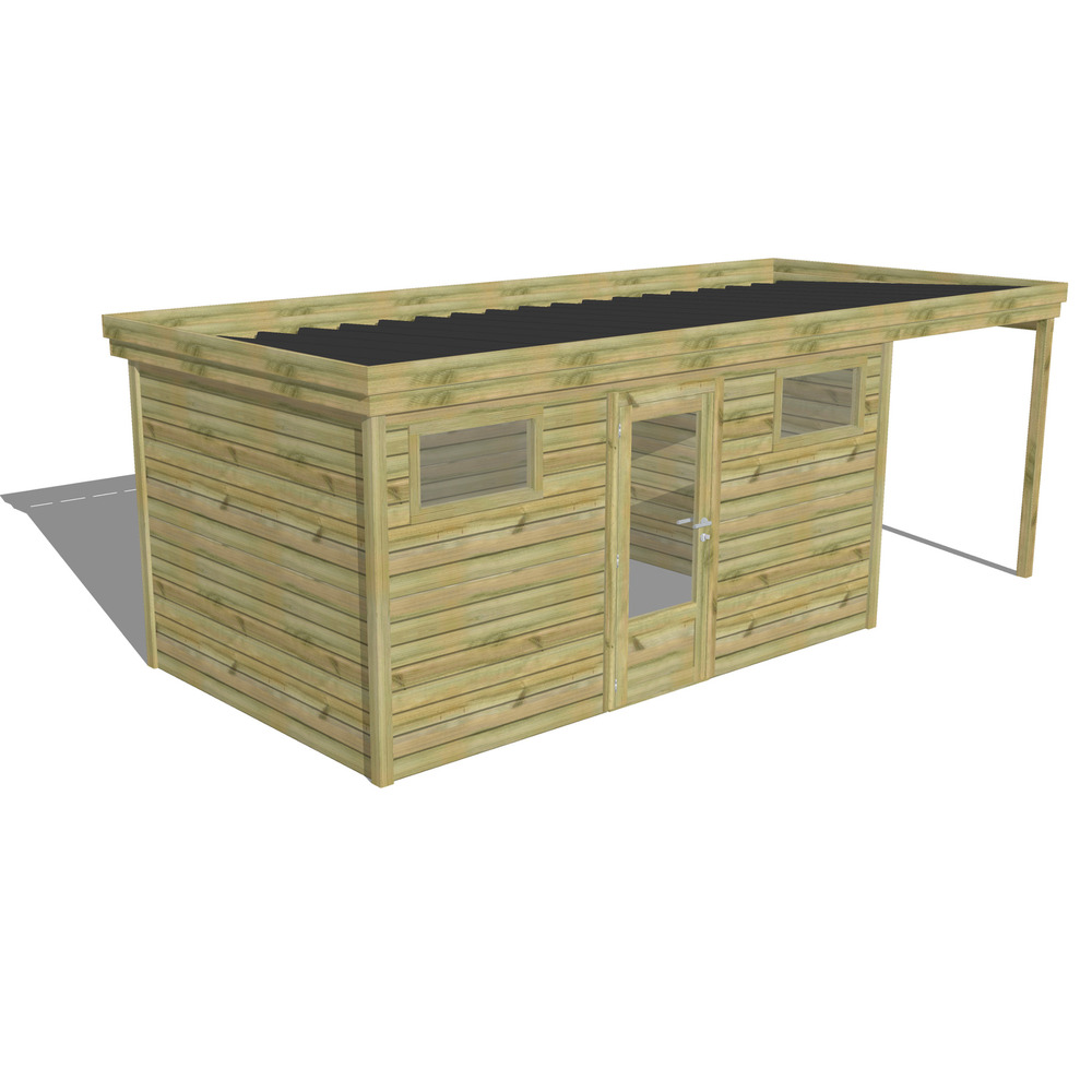 Abri de jardin bois pin traité autoclave 27mm - 6,34x2,64m / 17m2 - bac acier - abri français