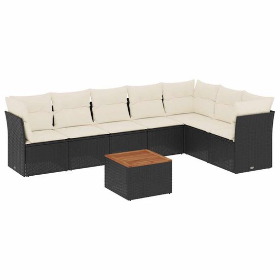 Salon de jardin 8 pcs avec coussins noir résine tressée