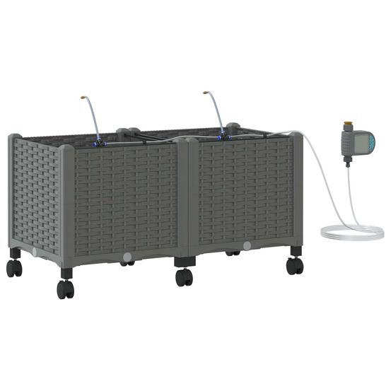 Porte-plante de jardin avec irrigation et roues 2 pc gris clair