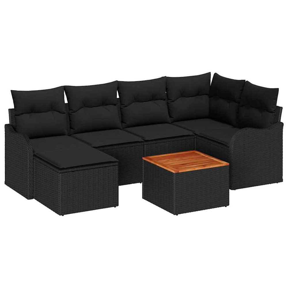 Ensemble de canapé de jardin avec coussin 7 pcs noir polyrotin