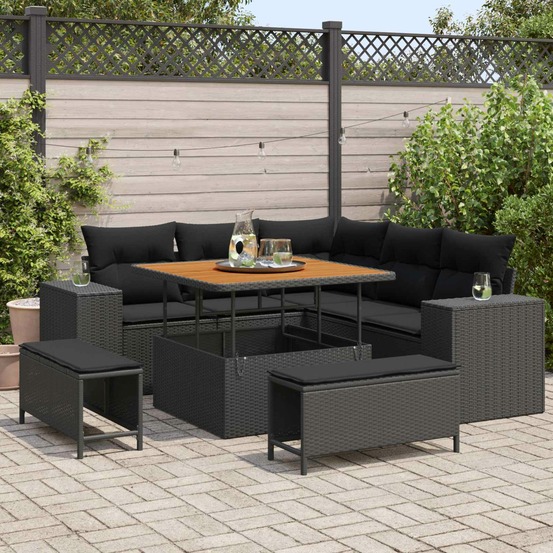 Ensemble de canapé de jardin avec coussin 8 pcs noir polyrotin