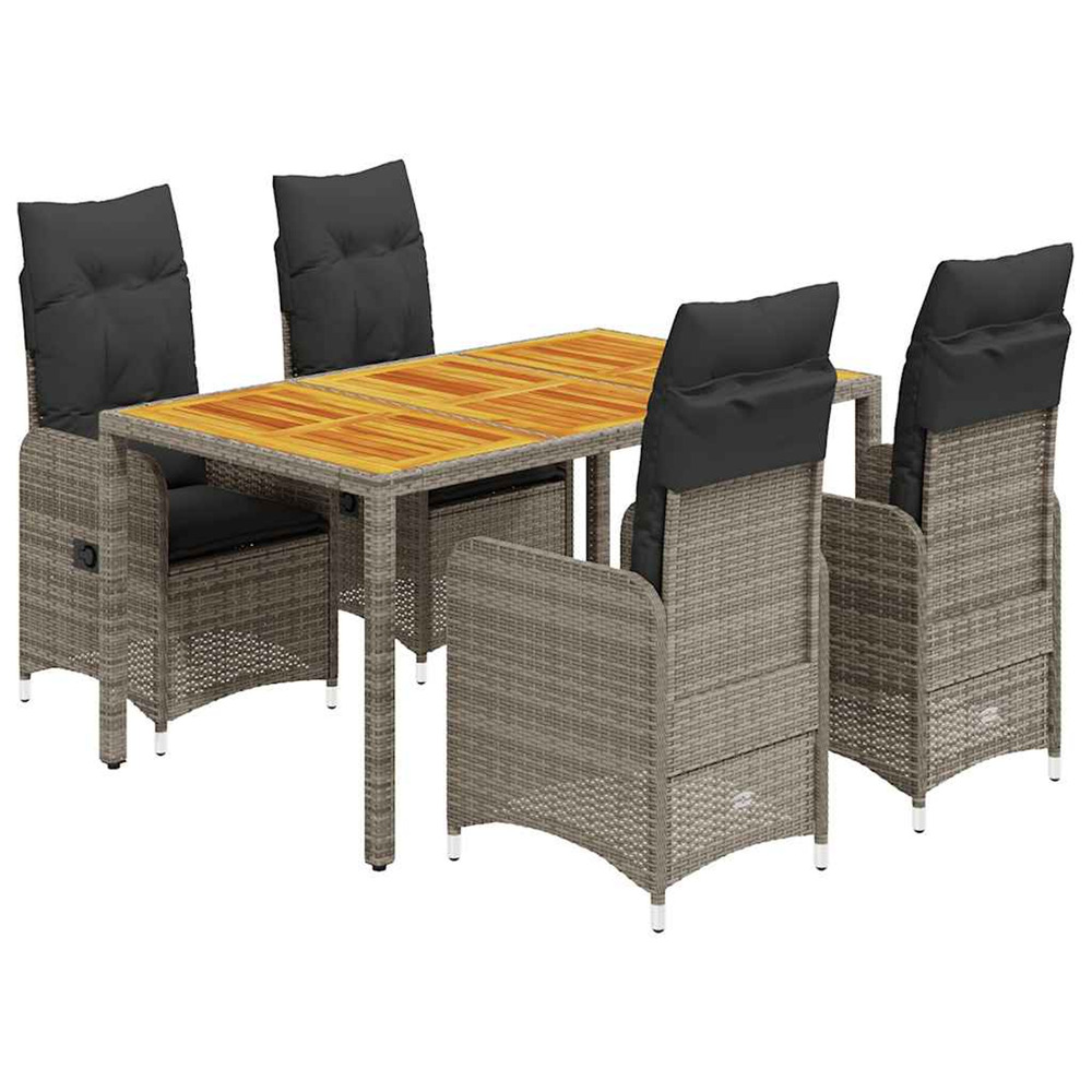Ensemble de bistro de jardin 5 pcs coussins gris poly rotin