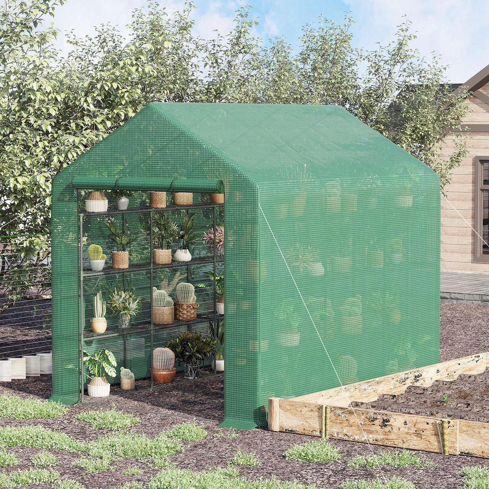 Serre de jardin tunnel acier 8 étagères hivernage tomates 244x180x210cm vert - comfortxl outdoor living