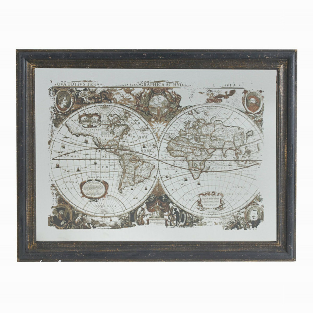 Tableau planisphère verre noir 106x5x78cm